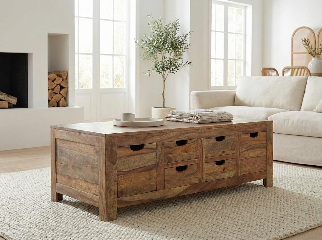 Brown 6 Drawer Solid Wood Coffee Table X8258
