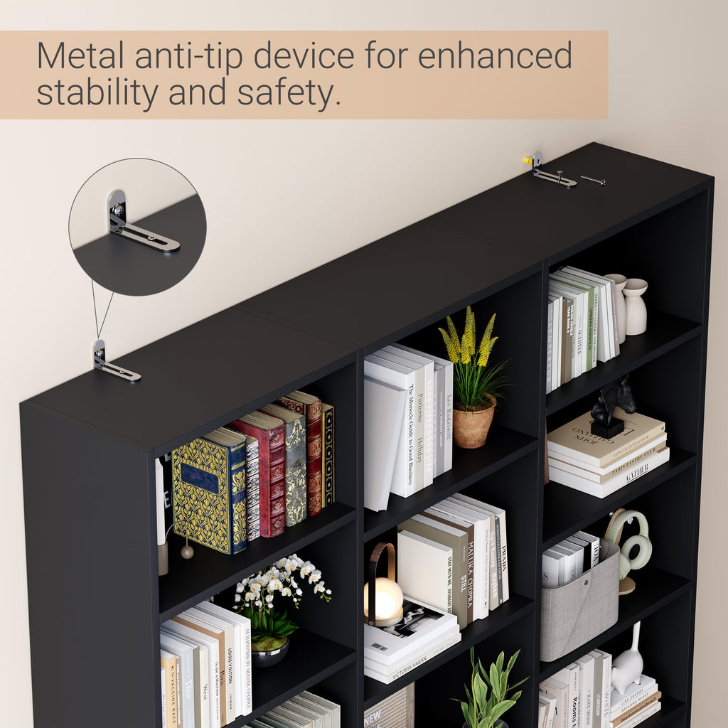 Black 6 Tier 17 Shelf Bookshelf N3626