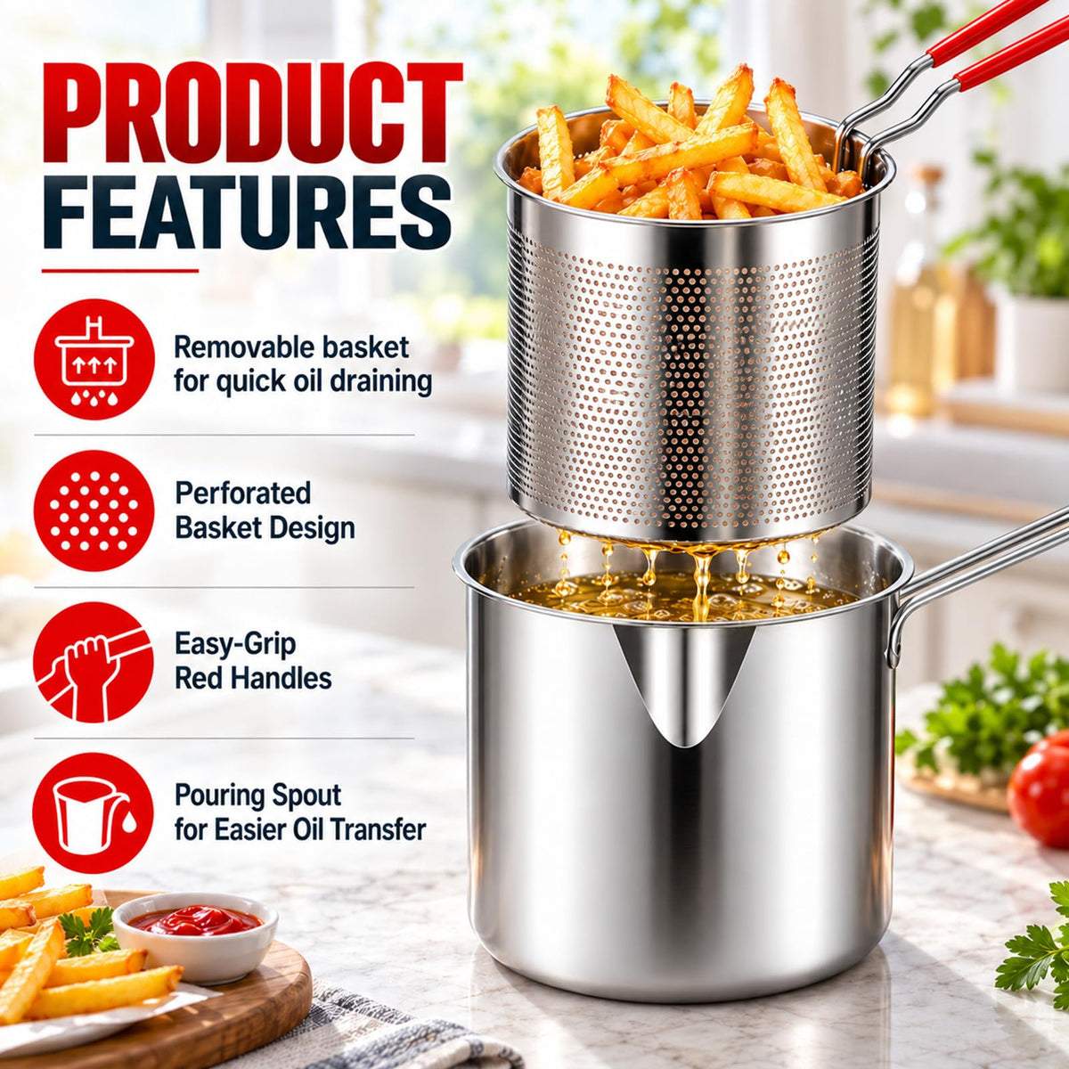 Stainless Steel Pot with Draining Basket, Five Piece Set W5814