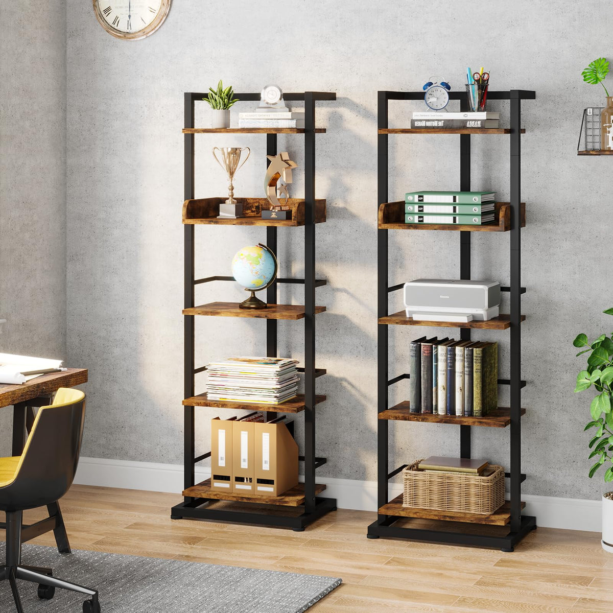 5 Tier Wood Bookcase with Metal Edge Protection W204
