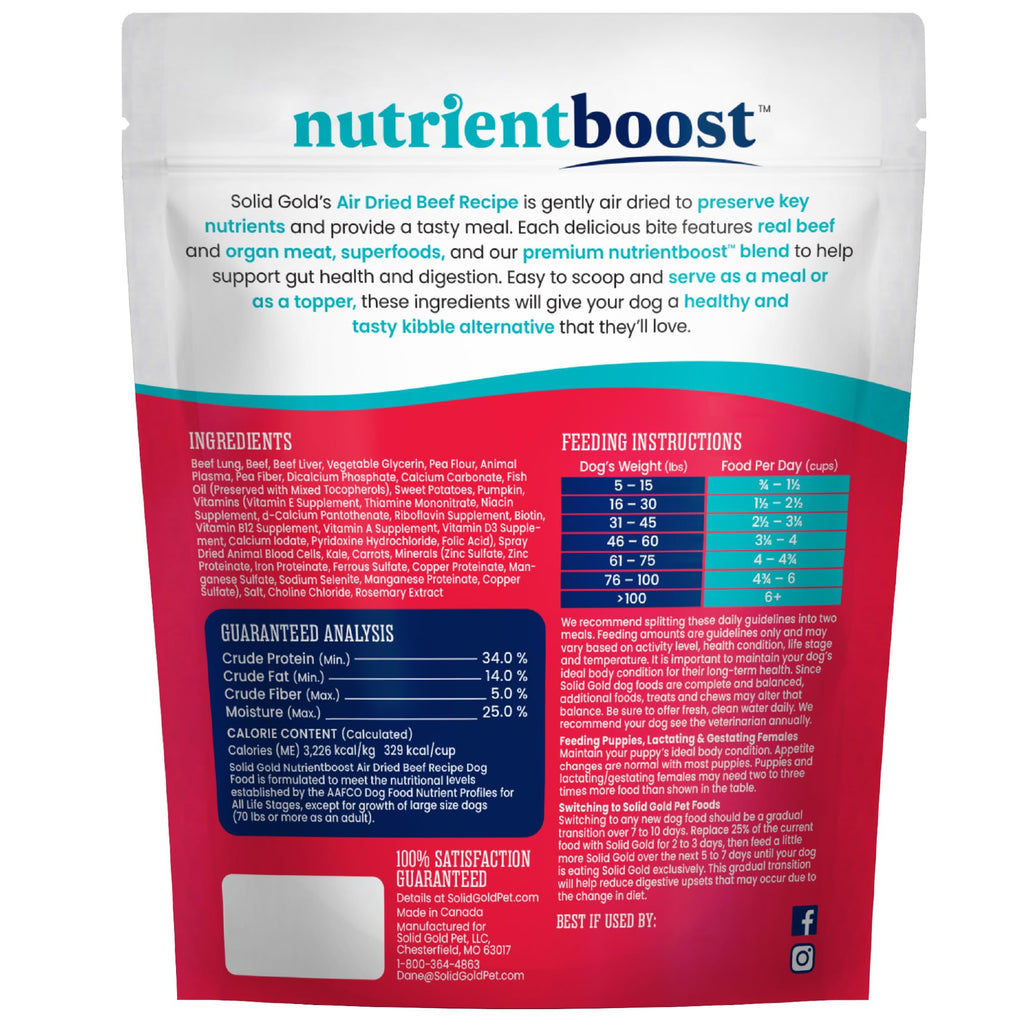 Air Dried Dog Food Topper & Treats Beef 1lb I38674