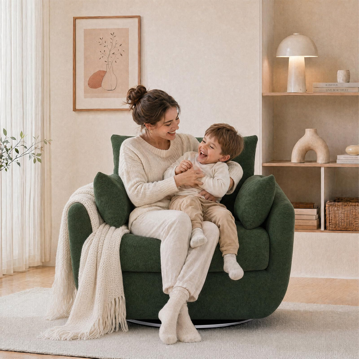 Oversized Sherpa Boucle Fabric Swivel Accent Armchair Set of 2 Y2335