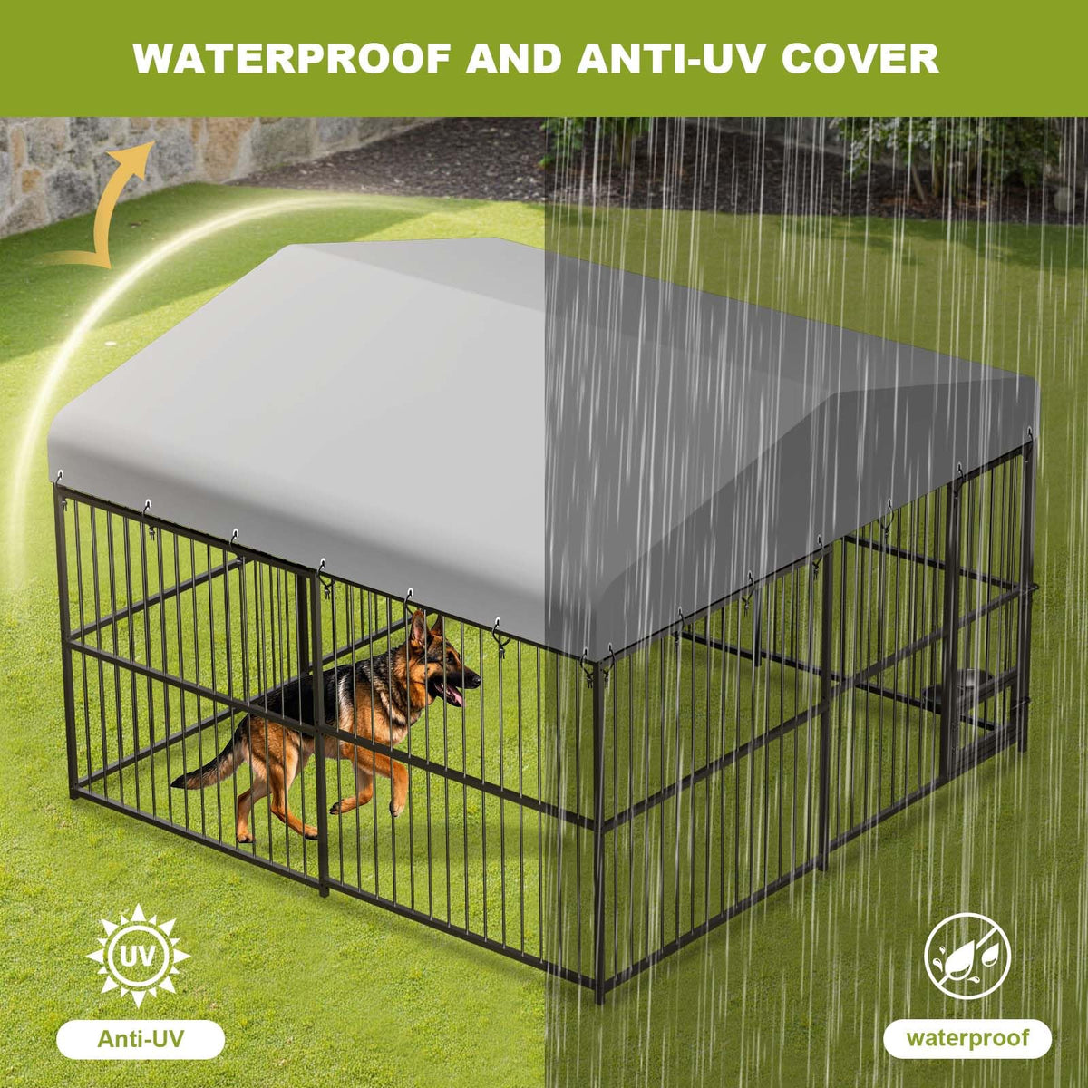 10 x 10FT Heavy Duty Metal Outdoor Dog Kennel with Roof T412