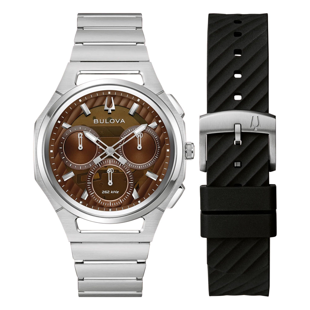 Brown Dial Stainless Steel Chronograph Watch Set 41.5mm E700248