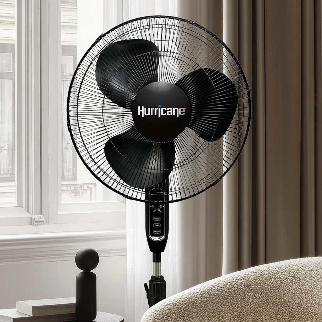 Black 16" Oscillating Pedestal Stand Fan with Remote Control E225646