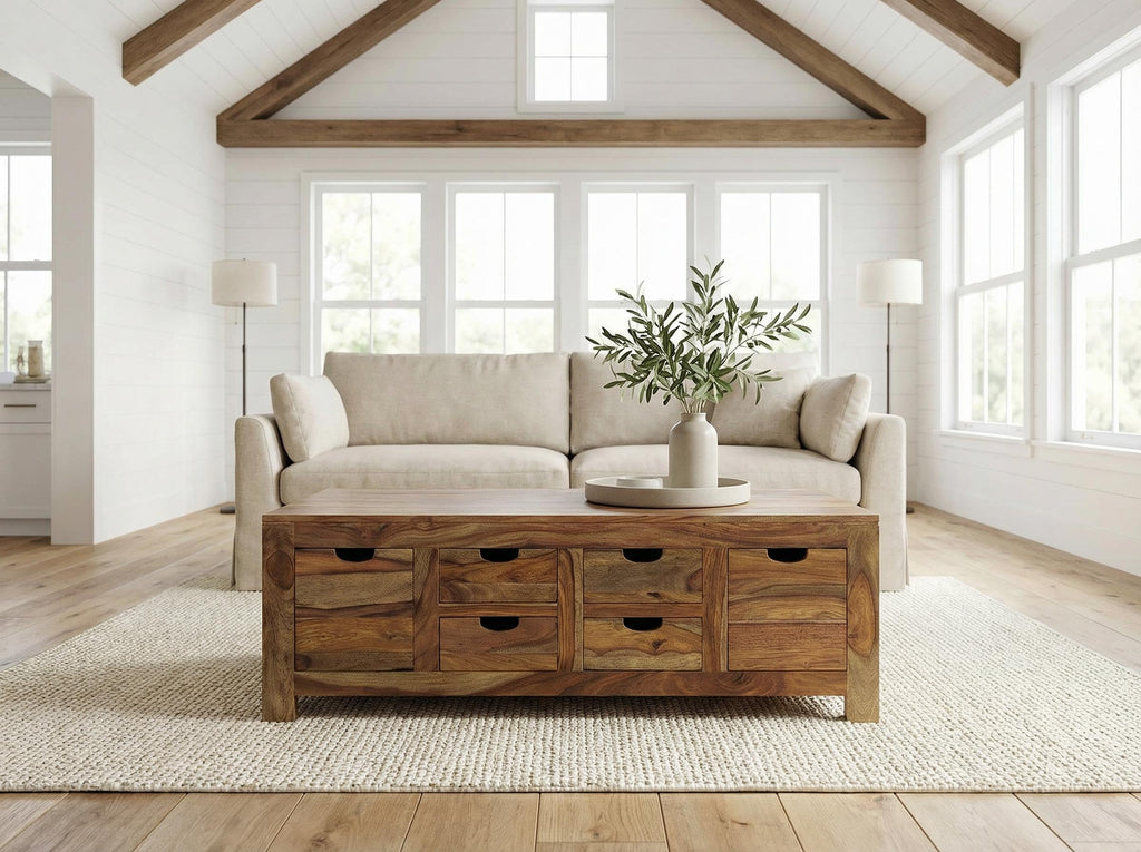 Brown 6 Drawer Solid Wood Coffee Table X8258