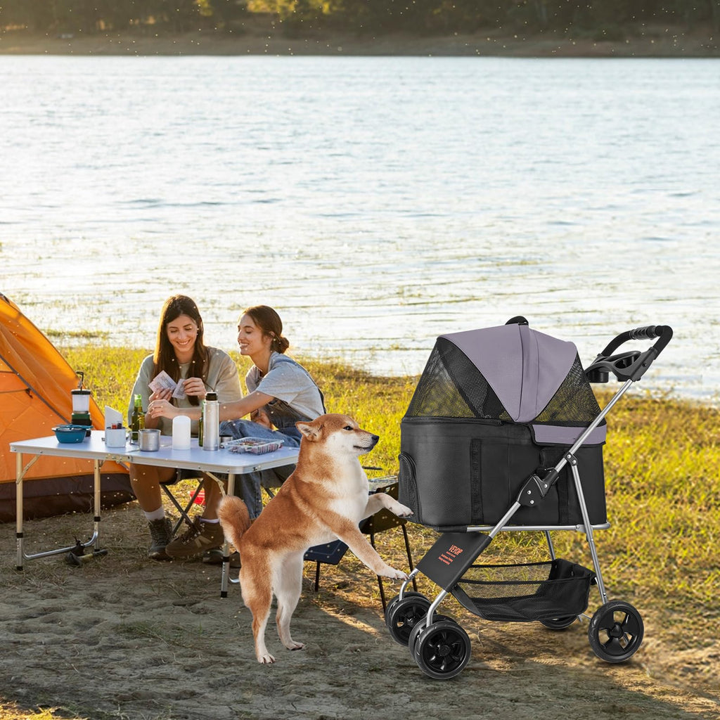 Foldable 4 Wheels Pet Stroller with Detachable Carrier D52565