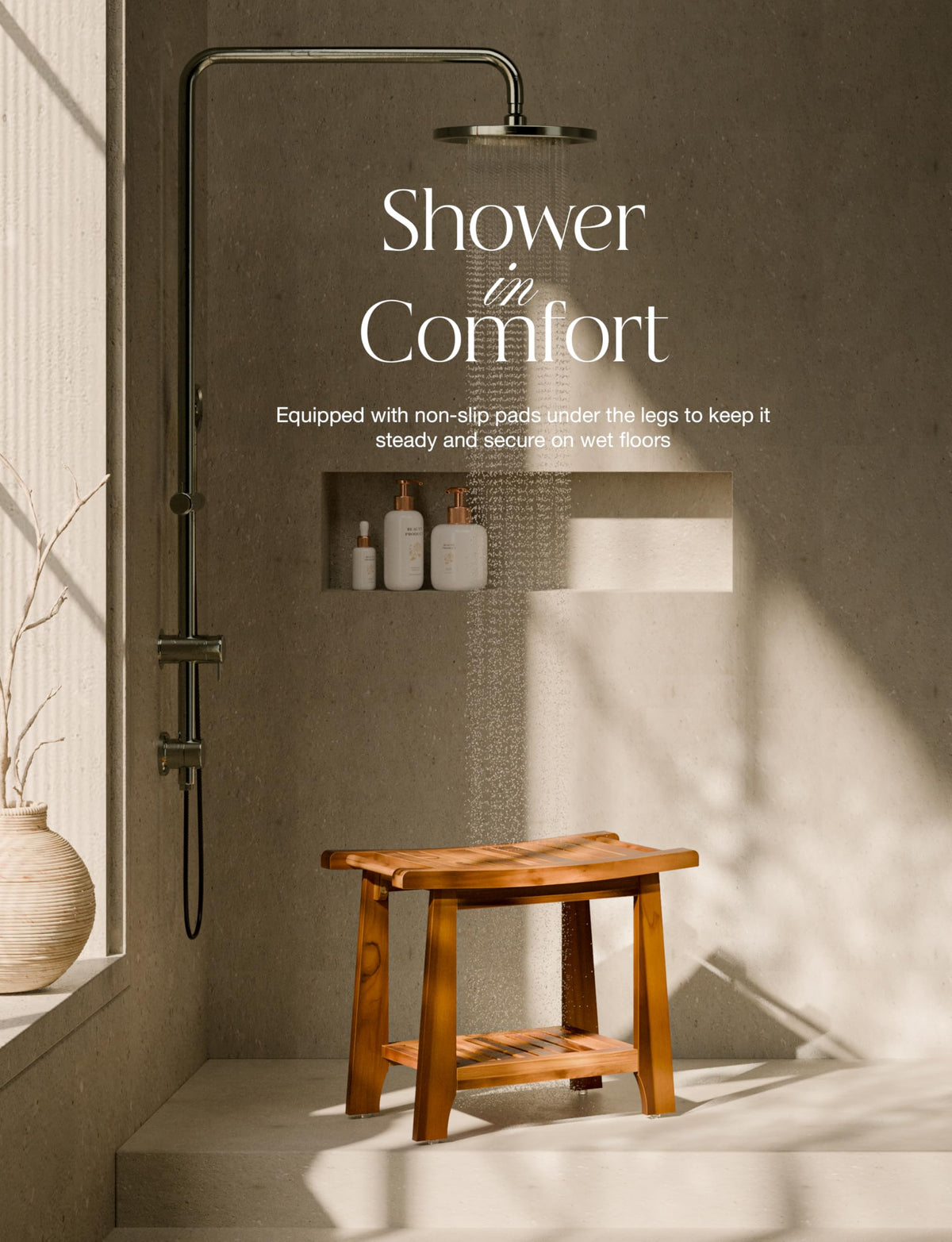 Teak Shower Bench with Shelf V72748