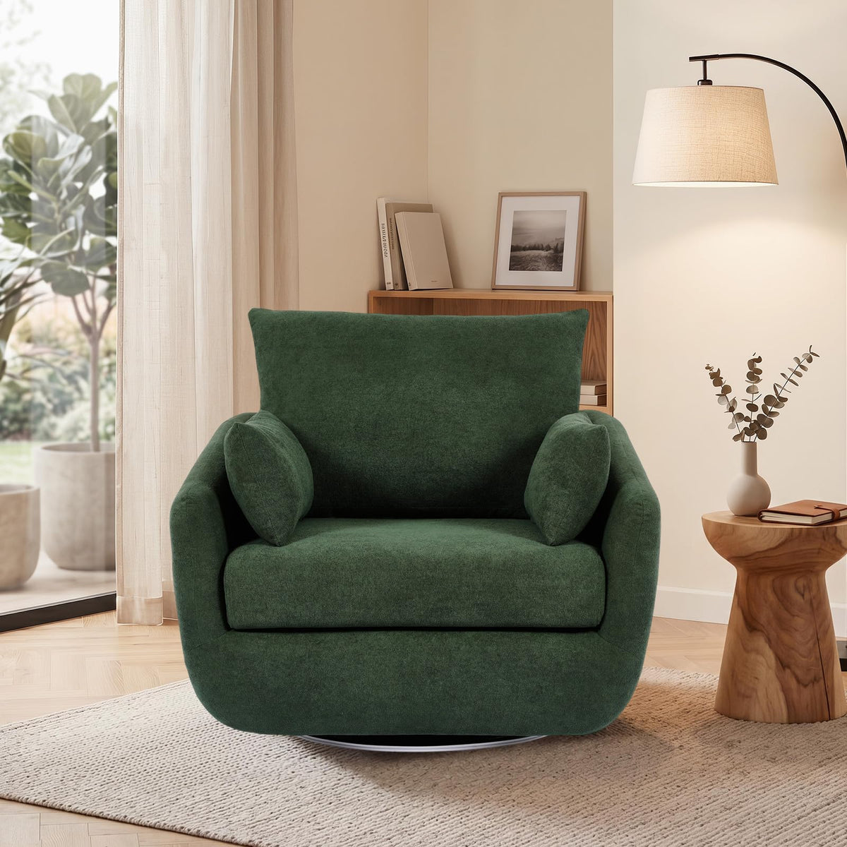 Oversized Sherpa Boucle Fabric Swivel Accent Armchair Set of 2 Y2335
