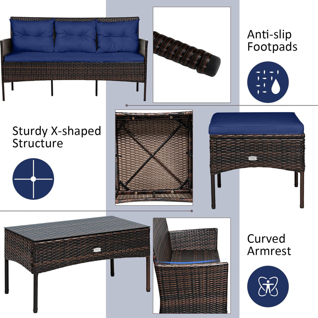 3 Pieces PE Rattan Wicker Patio Conversation Set with Cushions X261