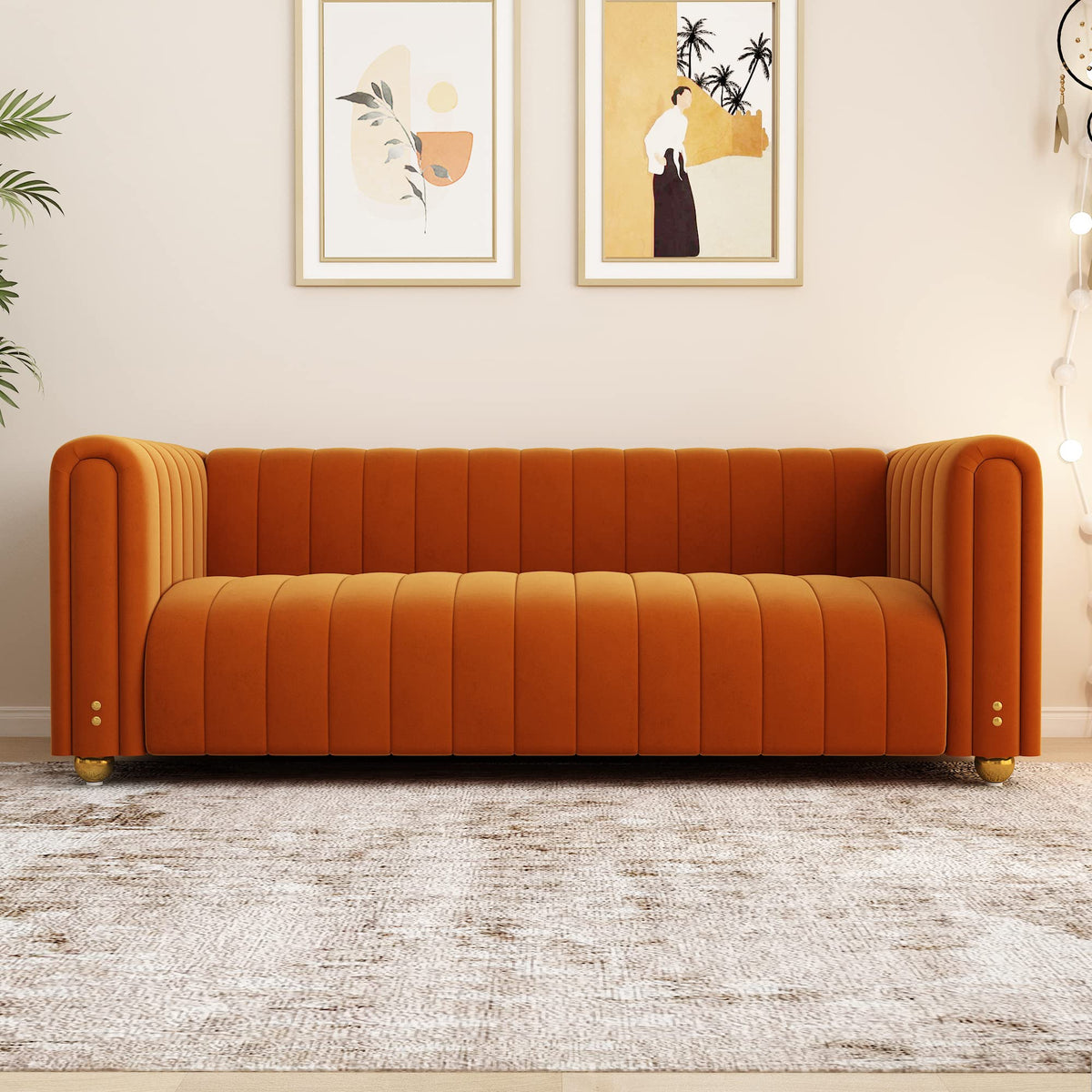 Orange Velvet 3 Seat Sofa M524673