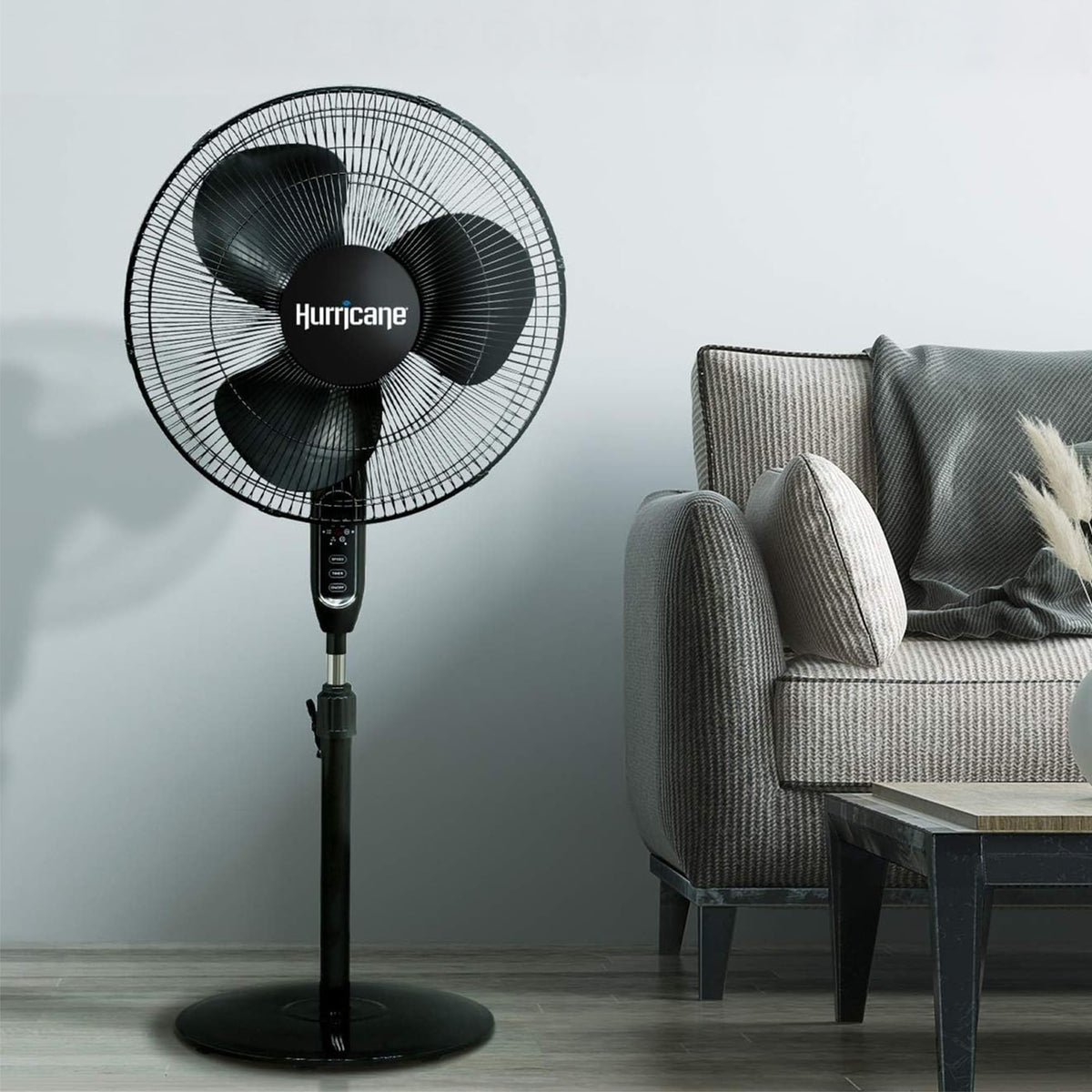 Black 16" Oscillating Pedestal Stand Fan with Remote Control E225646
