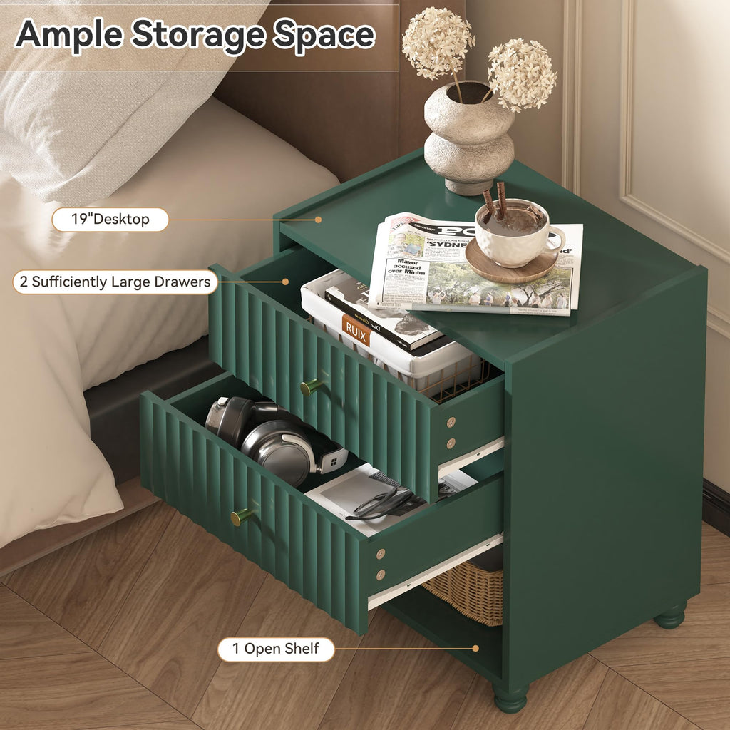 Green 2 Drawer Nightstand with Open Shelf T177