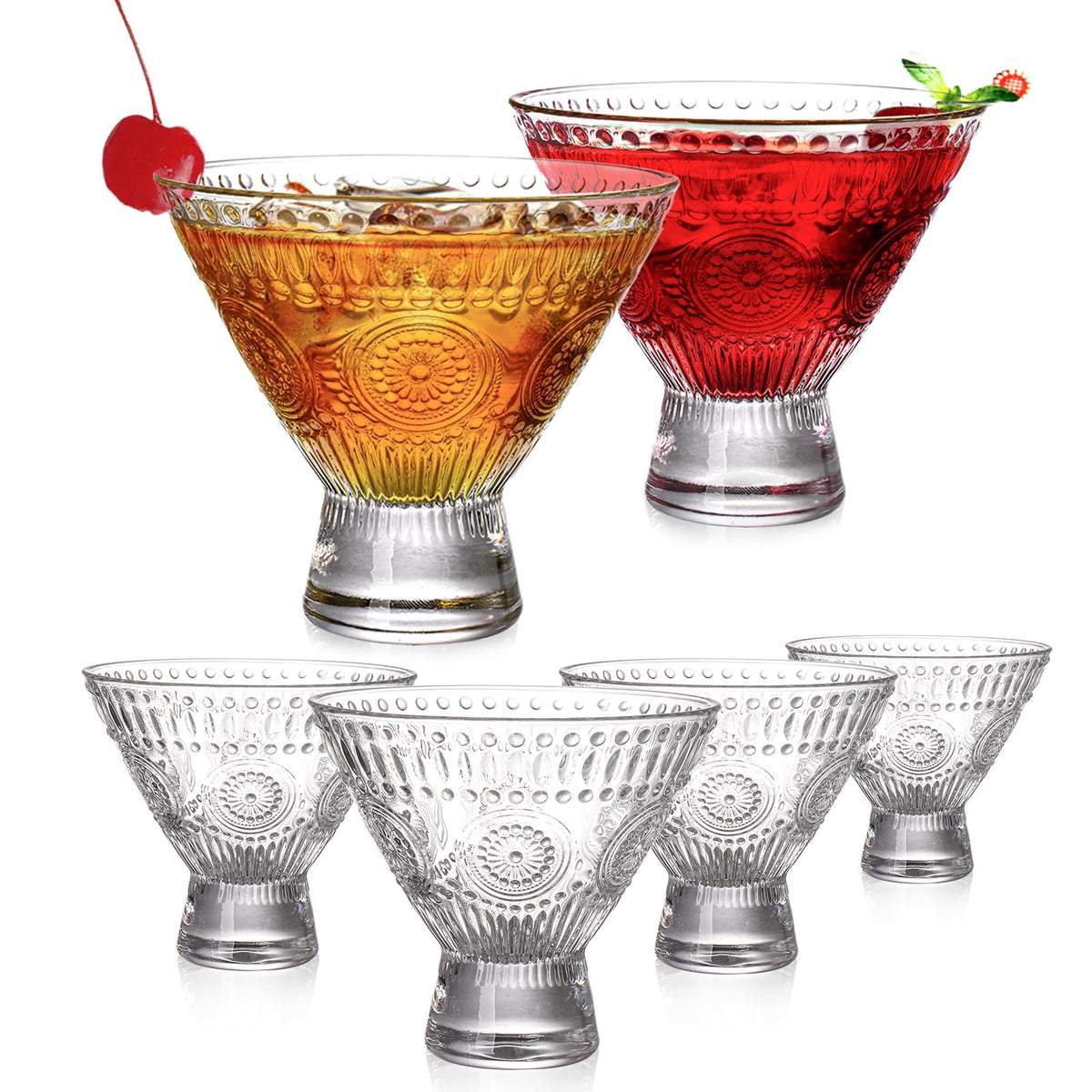 6 Pack 8 oz Stemless Martini Glasses G3529