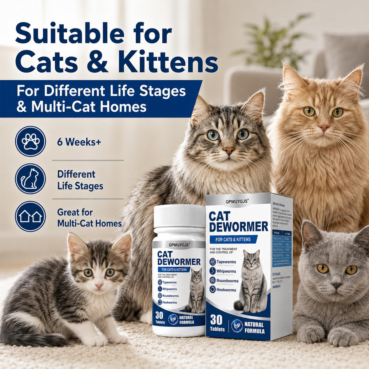 Dewormer for Cats & Kittens 30 Tablets O44208
