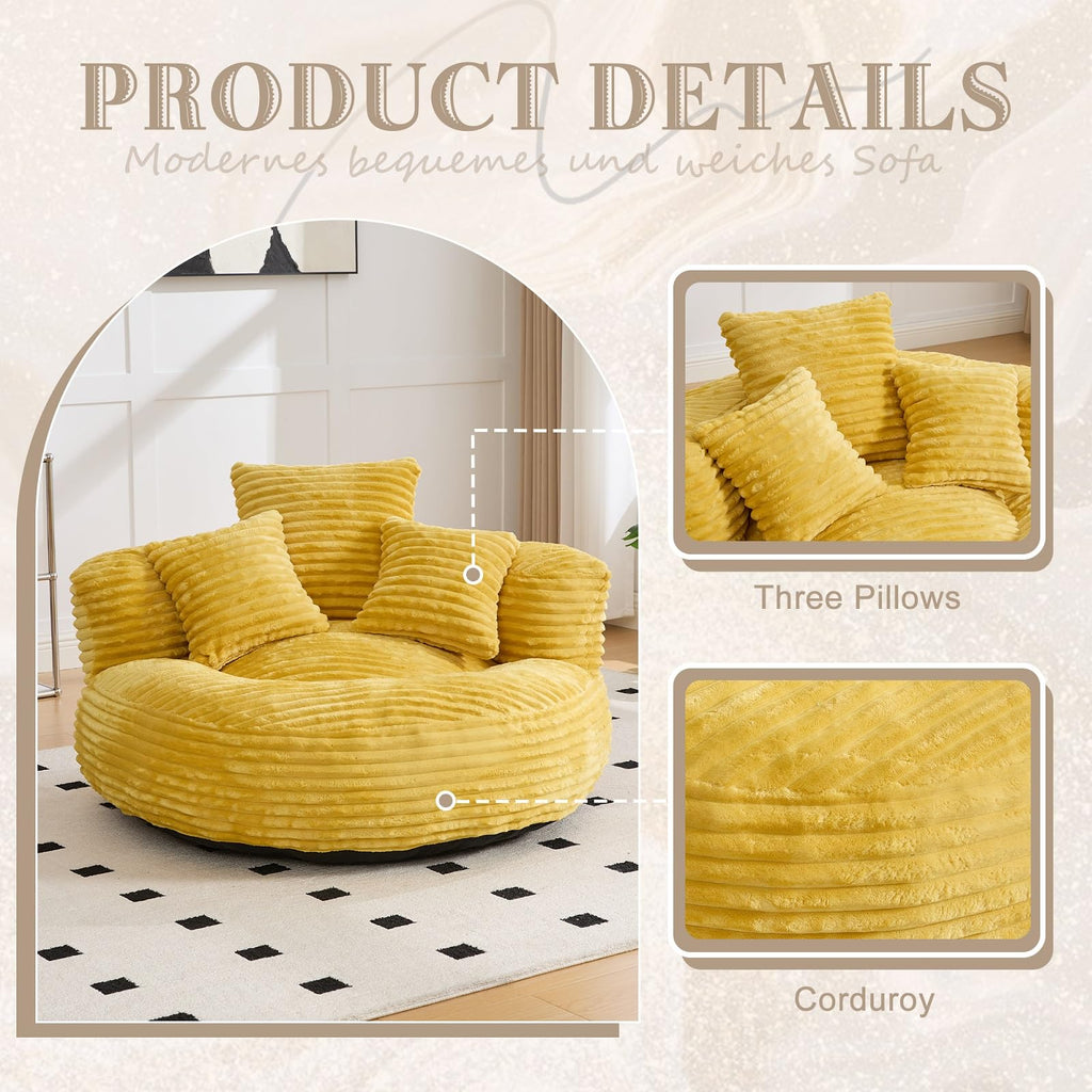 Oversized Corduroy Bean Bag Chair with 3 Pillows X76696