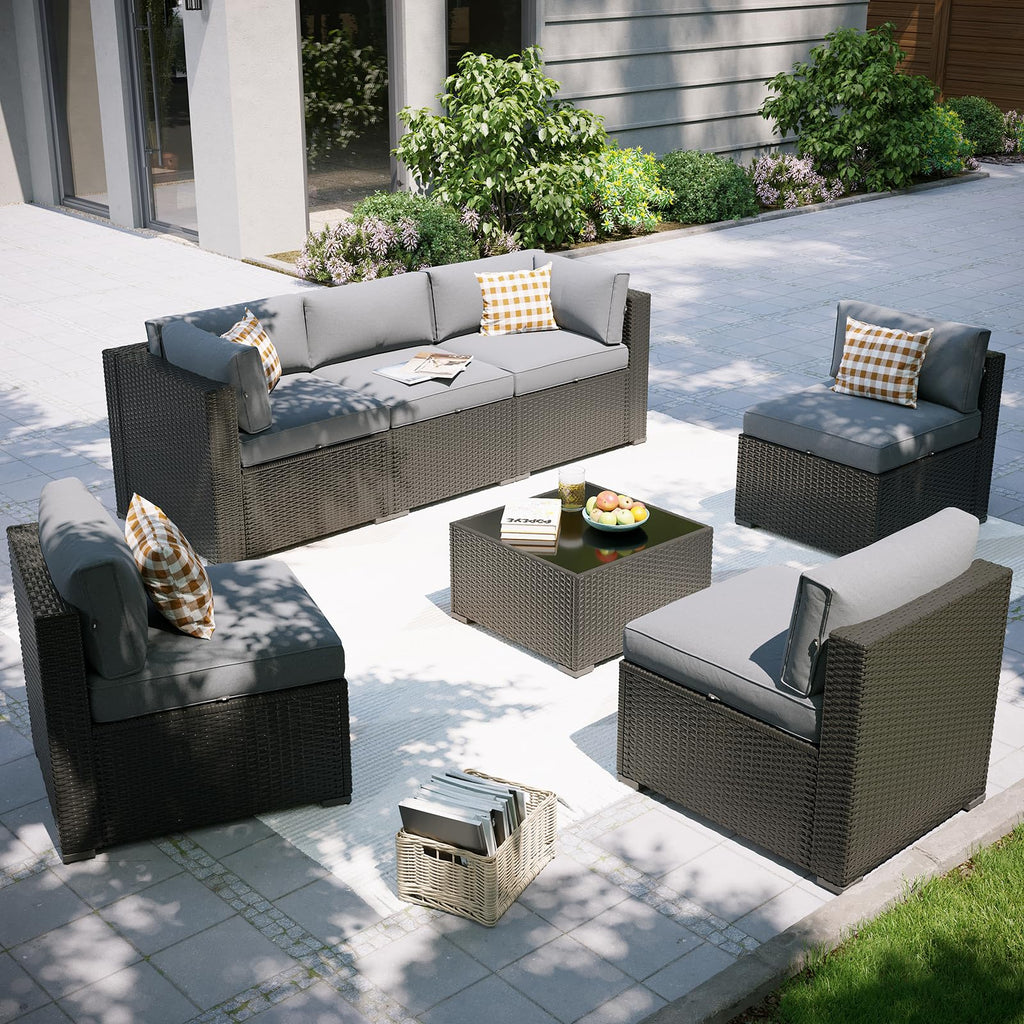 7 Piece Wicker Rattan Outdoor Sectional Sofa Set Q242