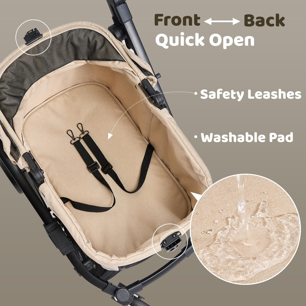 All-Terrain Dog Stroller, One-Hand Fold, Anti-UV Waterproof Canopy, Vanilla Beige O7552