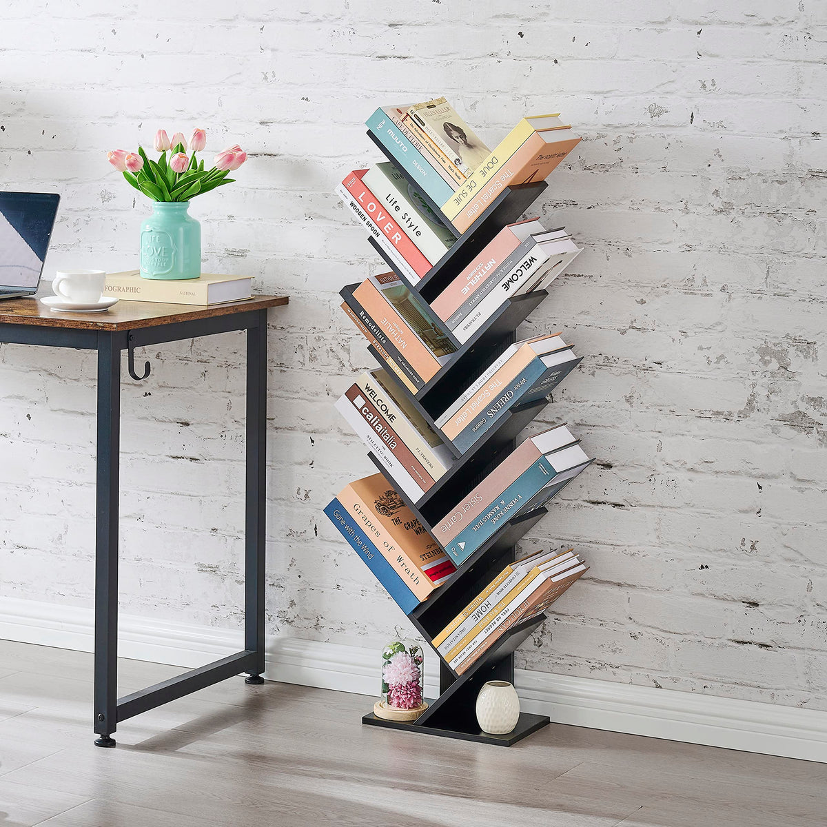 10 Tier Black Tree Bookshelf P3020