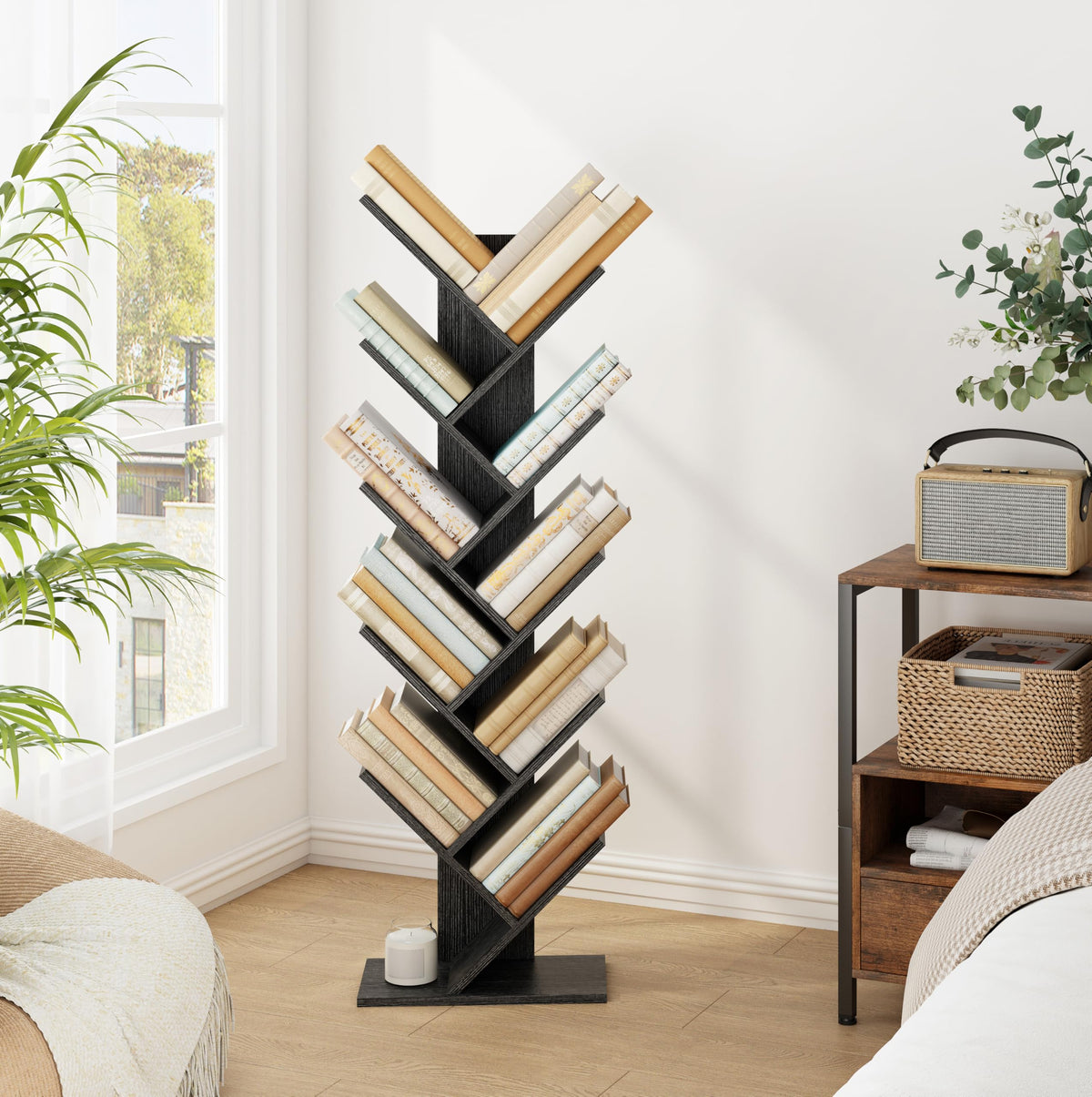 10 Tier Black Tree Bookshelf P3020