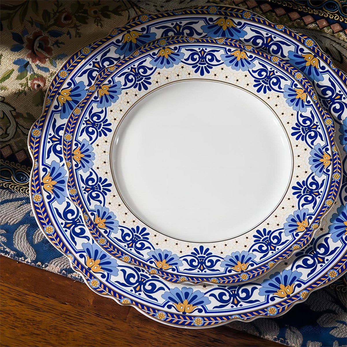 Bone China Tea Set for 6, 12 Pieces Blue and White A337532