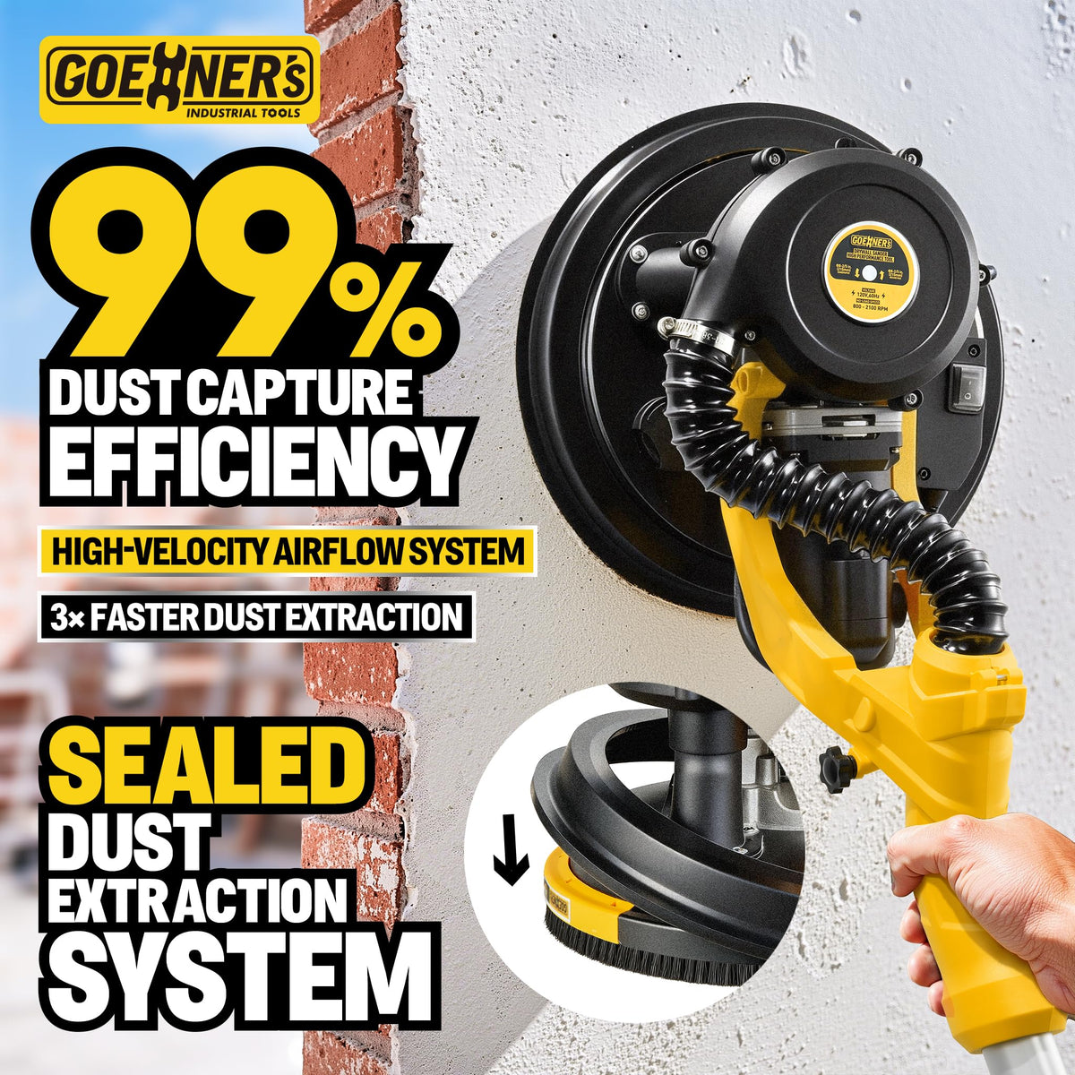 950W Electric Drywall Sander with Vacuum Dust Collector K2638