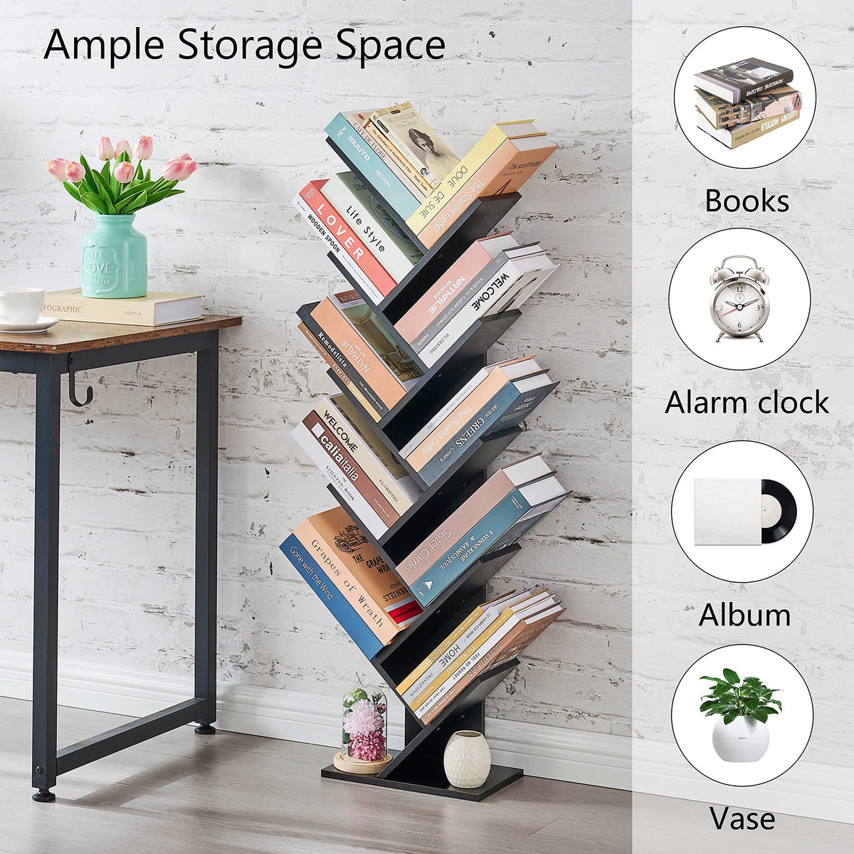 10 Tier Black Tree Bookshelf P3020