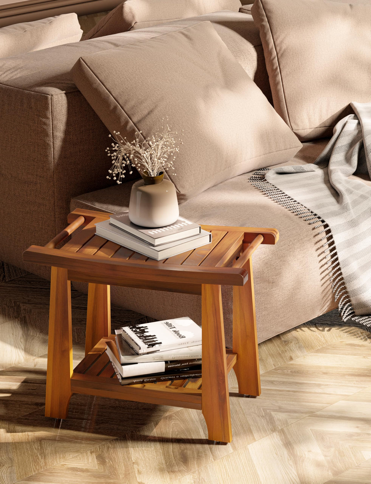 Teak Shower Bench with Shelf V72748